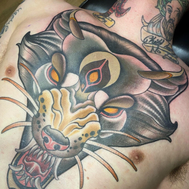 Neo traditional wolf tattoo by Zac