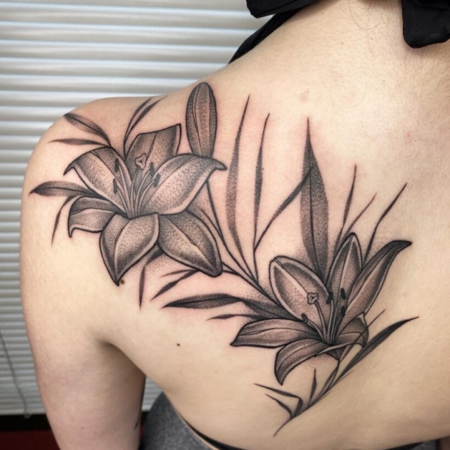 Dot work shading Floral tattoo by Zac