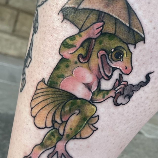 Traditional Color frog tattoo by Amanda